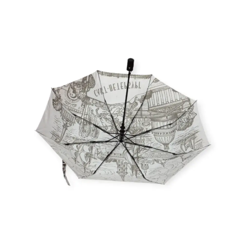 Зонт СПб Коллаж складной полуавтомат белый — изображение 2