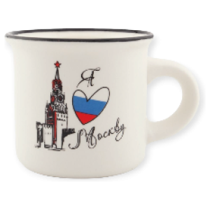 Кружка фарфор малая матовая Москва Спасская башня Триколор белая