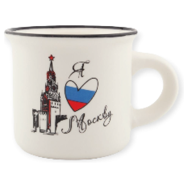 Кружка фарфор малая матовая Москва Спасская башня Триколор белая