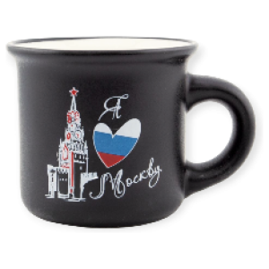 Кружка фарфор малая матовая Москва Спасская башня Триколор черная