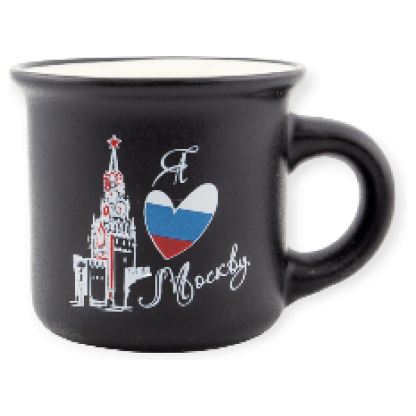 Кружка фарфор малая матовая Москва Спасская башня Триколор черная