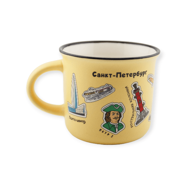 Кружка фарфор матовая СПб Пиктограммы желтая 180 мл