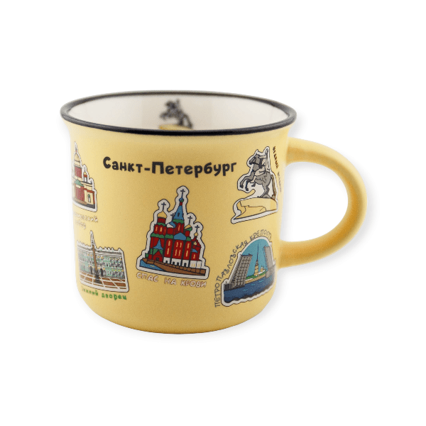 Кружка фарфор матовая СПб Пиктограммы желтая 180 мл