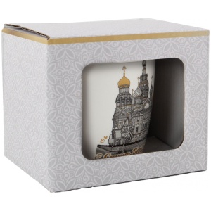 Кружка фарфор малая СПб Спас-Медный черно-белый рисунок