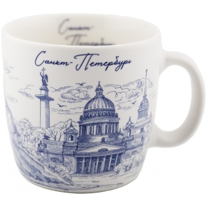Кружка фарфор малая Коллаж СПб синий рисунок