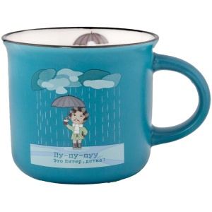 Кружка фарфор матовая 180мл СПб Петр под зонтом синяя