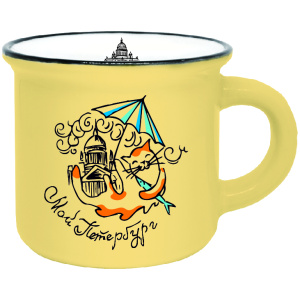 Кружка фарфор матовая 180мл СПб Кот Исаакий желтая