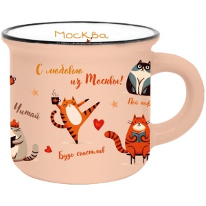 Кружка фарфор матовая 180мл Москва танцующие коты розовая