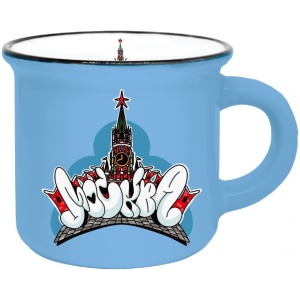 Кружка фарфор матовая 180мл Москва Спасская башня рисунок синяя