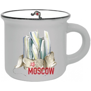 Кружка фарфор матовая 180мл Москва-сити в ушанке серая