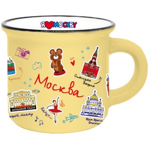 Кружка фарфор матовая 180мл Москва Пиктограммы желтая