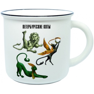 Кружка фарфор матовая прямая Петербургские коты