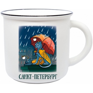 Кружка фарфор матовая прямая СПб Грифон под зонтом