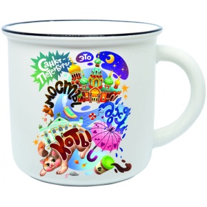 Кружка фарфор матовая прямая СПб Мосты коты дожди