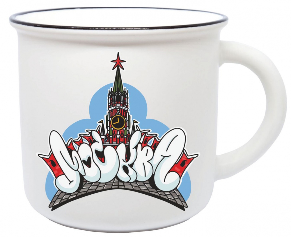 Кружка фарфор матовая прямая Москва Спасская башня рисунок