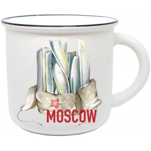 Кружка фарфор матовая прямая Москва-сити в ушанке