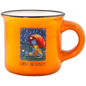 Кружка фарфор малая под эмаль оранж СПб Грифон под зонтом