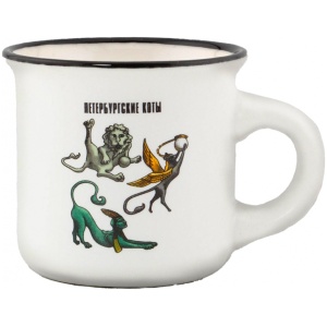 Кружка фарфор малая матовая Петербургские коты белая