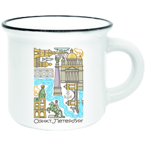 Кружка фарфор малая матовая СПб Тетрис белая