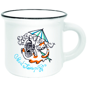 Кружка фарфор малая матовая СПб Кот Исаакий белая