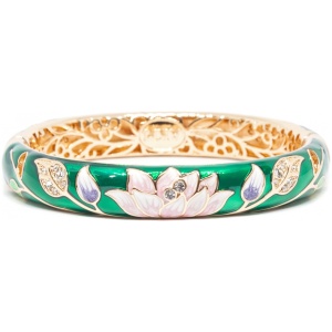 Браслет металл прозрачная эмаль Лотос зеленый