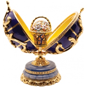 Яйцо Среднее двойное орнамент с корзиной синее