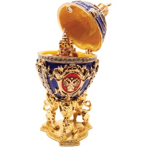 Яйцо музыкальное Со львами со Спасом  синее h12.8см