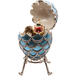 Яйцо Сосновая шишка вставка слон 9.2см голубое