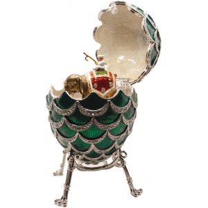 Яйцо Сосновая шишка вставка слон 5.7см зеленое