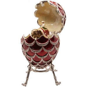 Яйцо Сосновая шишка вставка слон 5.7см красное